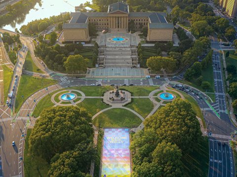 An aerial view of the Philadelphia Art Museum